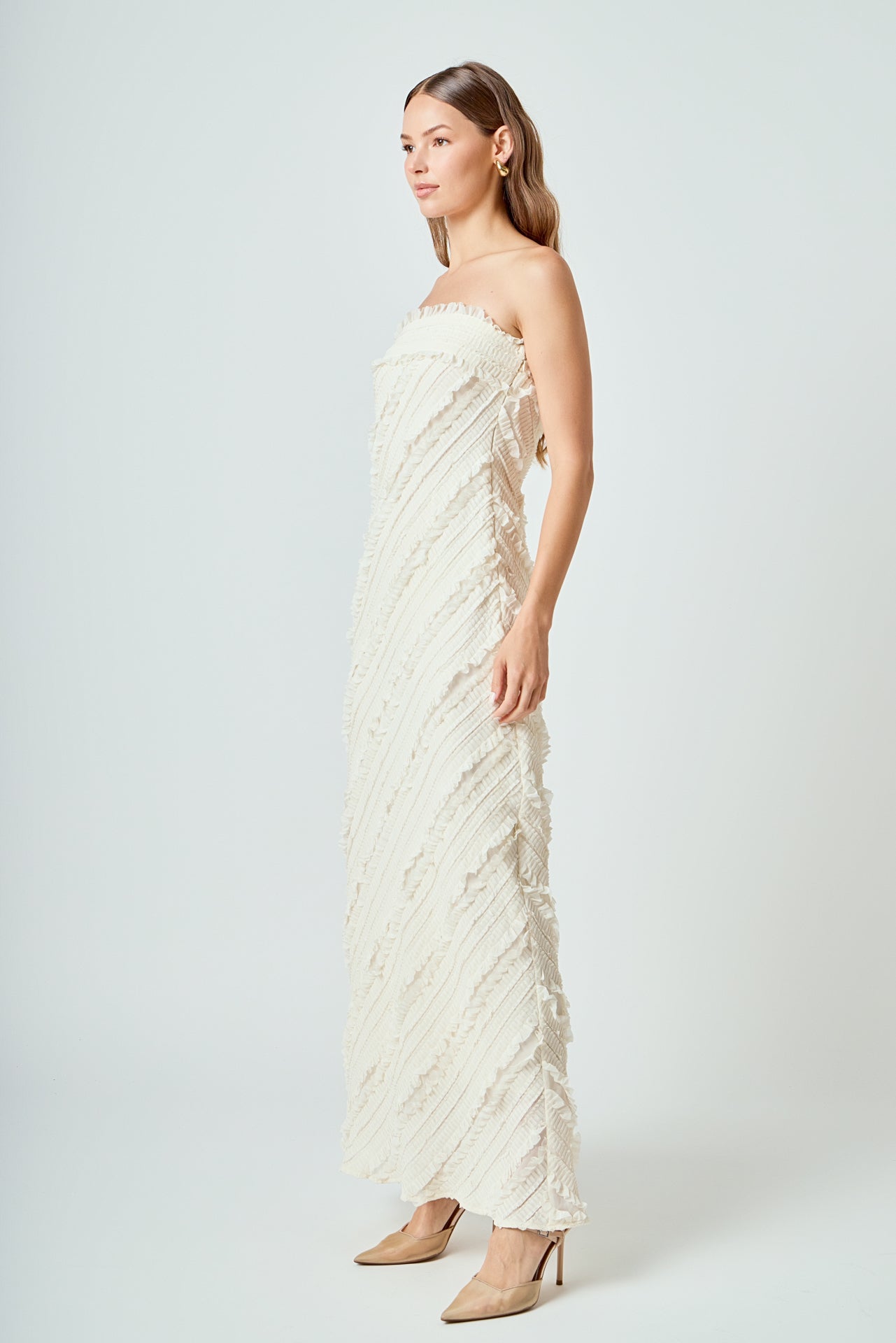 Endless Rose - Strapless Ruffled Maxi Dress Orange / Xs Endless Rose - Strapless Ruffled Maxi Dress Orange / Xs
