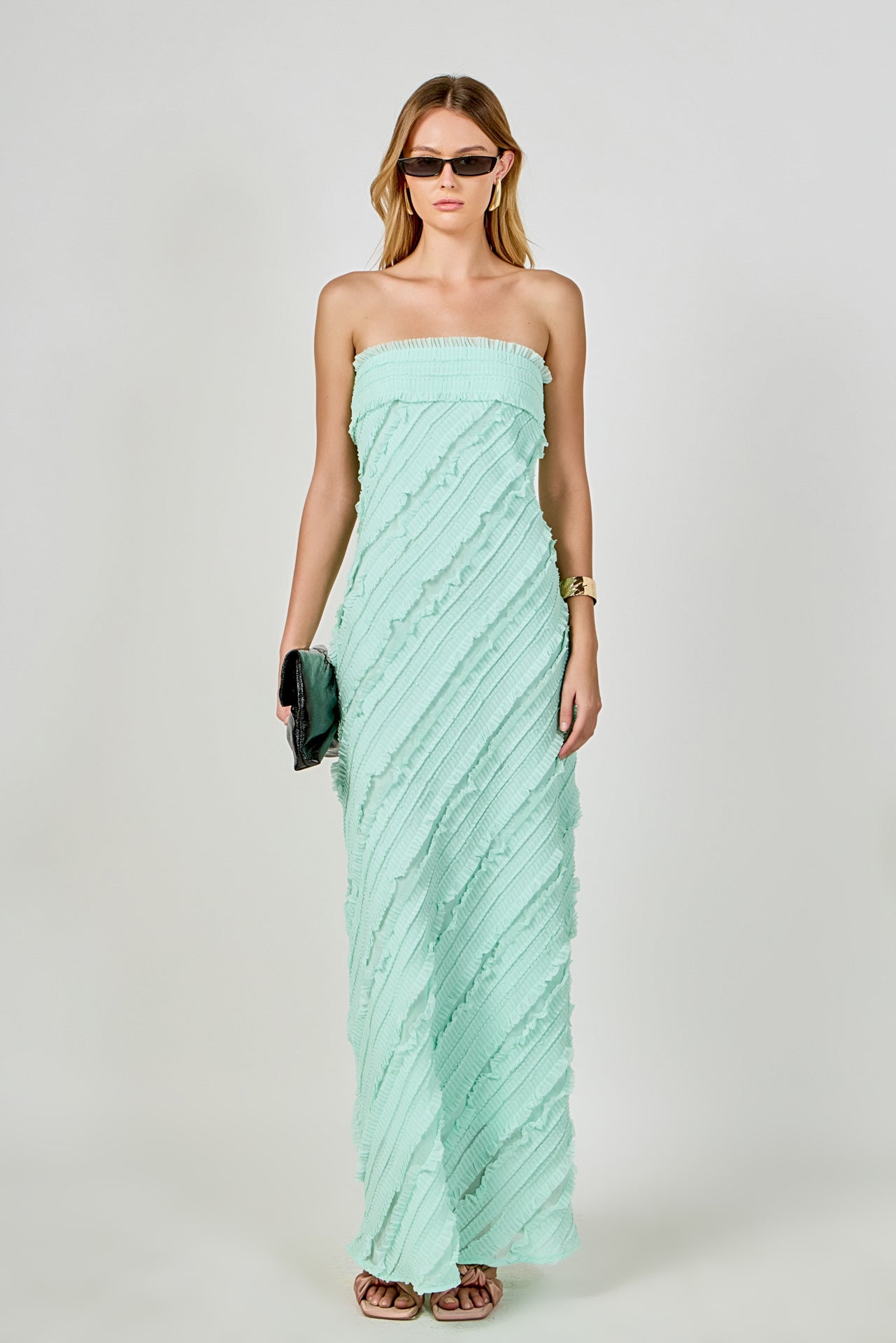 Endless Rose - Strapless Ruffled Maxi Dress Orange / XS Endless Rose - Strapless Ruffled Maxi Dress Orange / XS