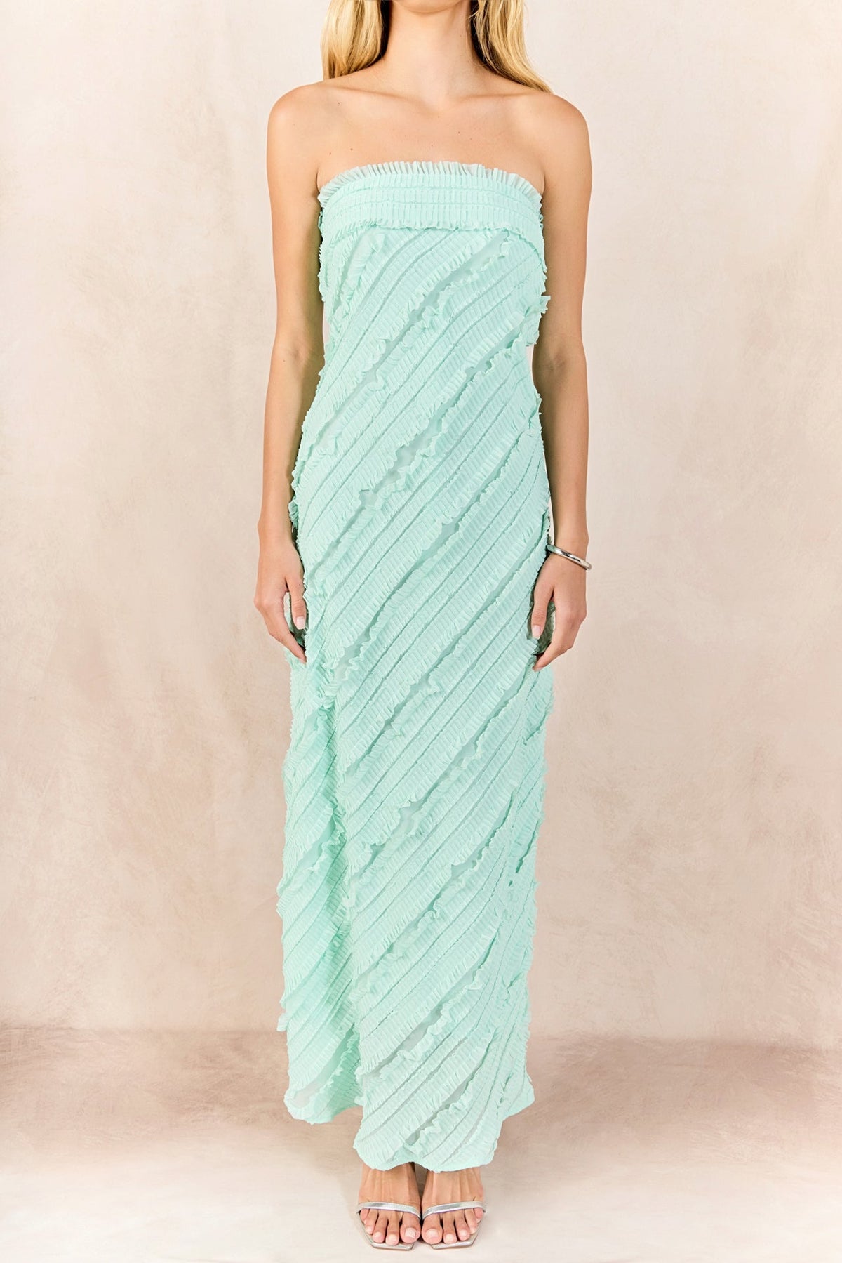 ENDLESS ROSE - Strapless Ruffled Maxi Dress - DRESSES available at Objectrare