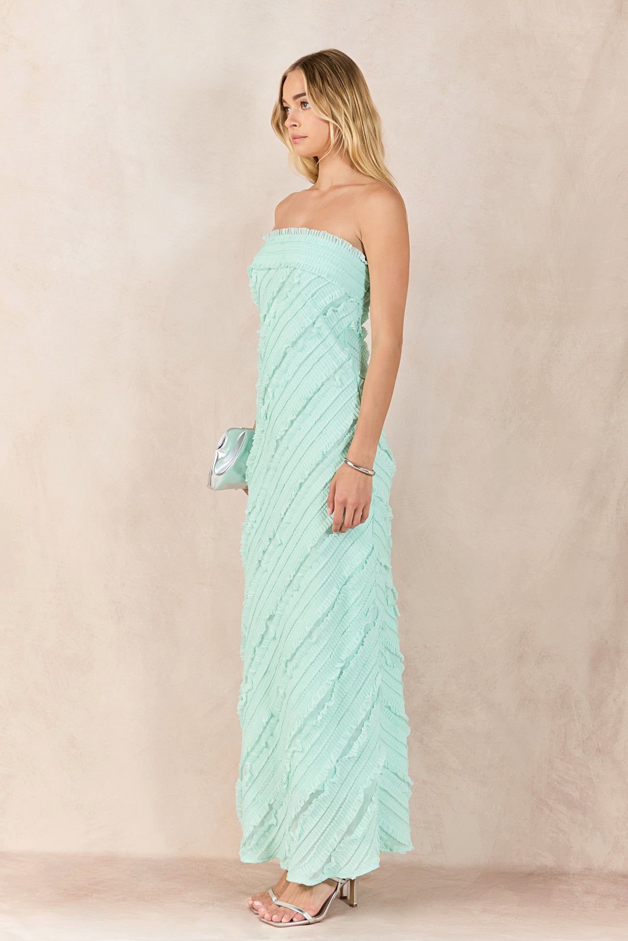 Endless Rose - Strapless Ruffled Maxi Dress Orange / XS Endless Rose - Strapless Ruffled Maxi Dress Orange / XS