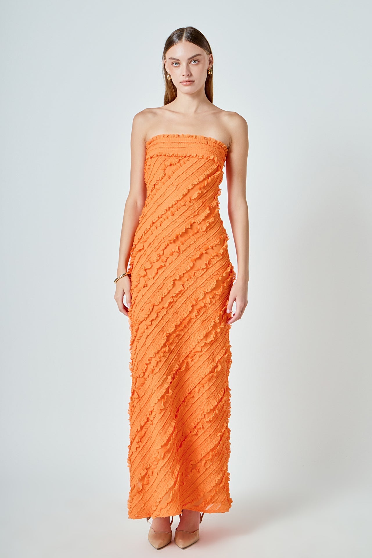 ENDLESS ROSE - Strapless Ruffled Maxi Dress - DRESSES available at Objectrare