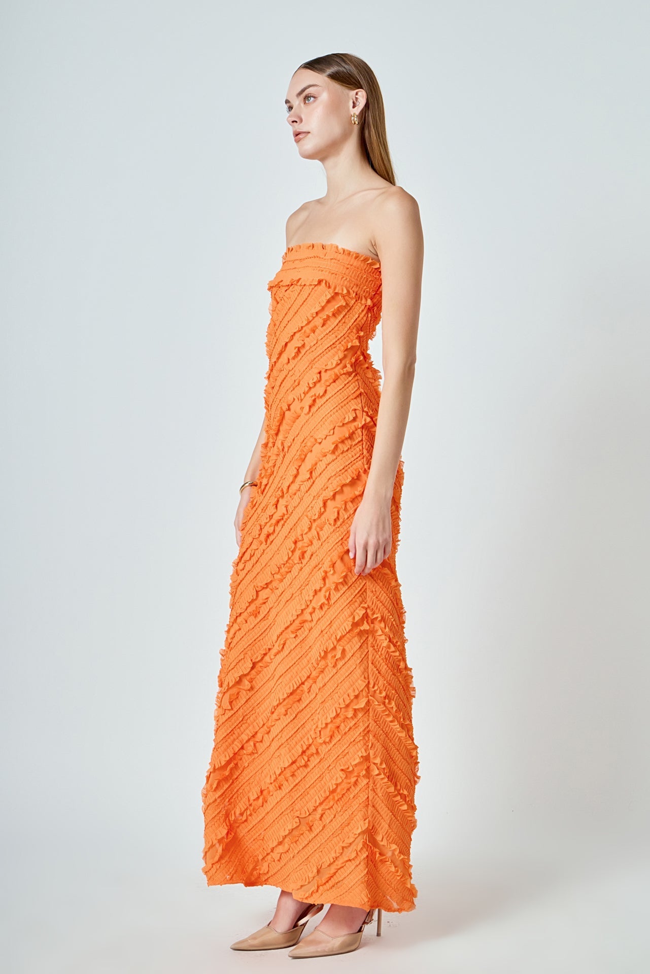 ENDLESS ROSE - Strapless Ruffled Maxi Dress - DRESSES available at Objectrare