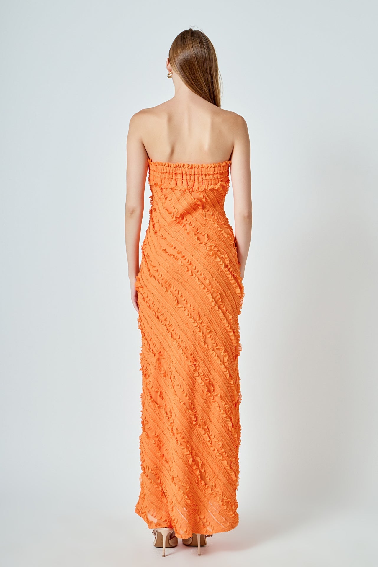 Endless Rose - Strapless Ruffled Maxi Dress Orange / XS Endless Rose - Strapless Ruffled Maxi Dress Orange / XS
