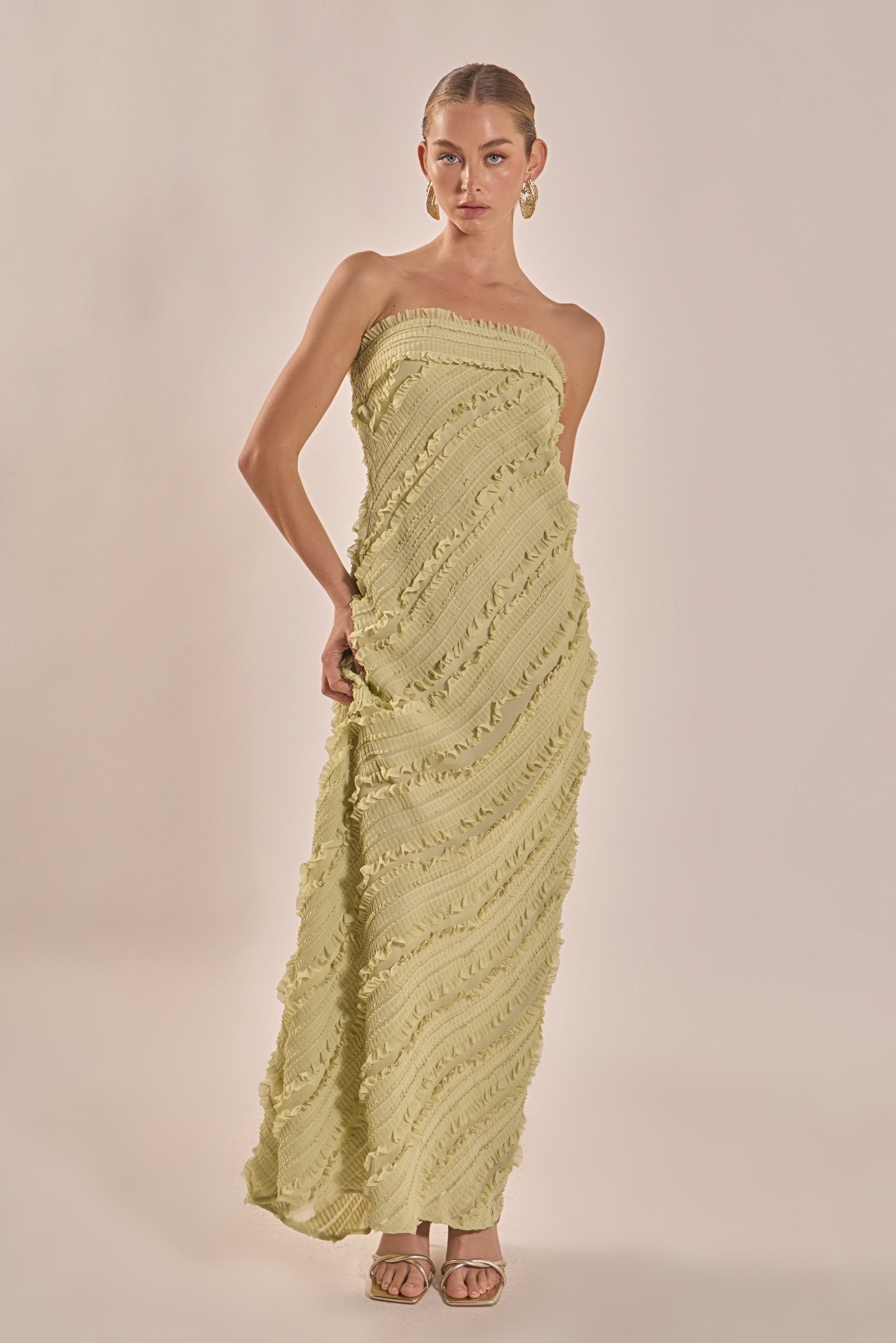 Strapless Ruffled Maxi Dress