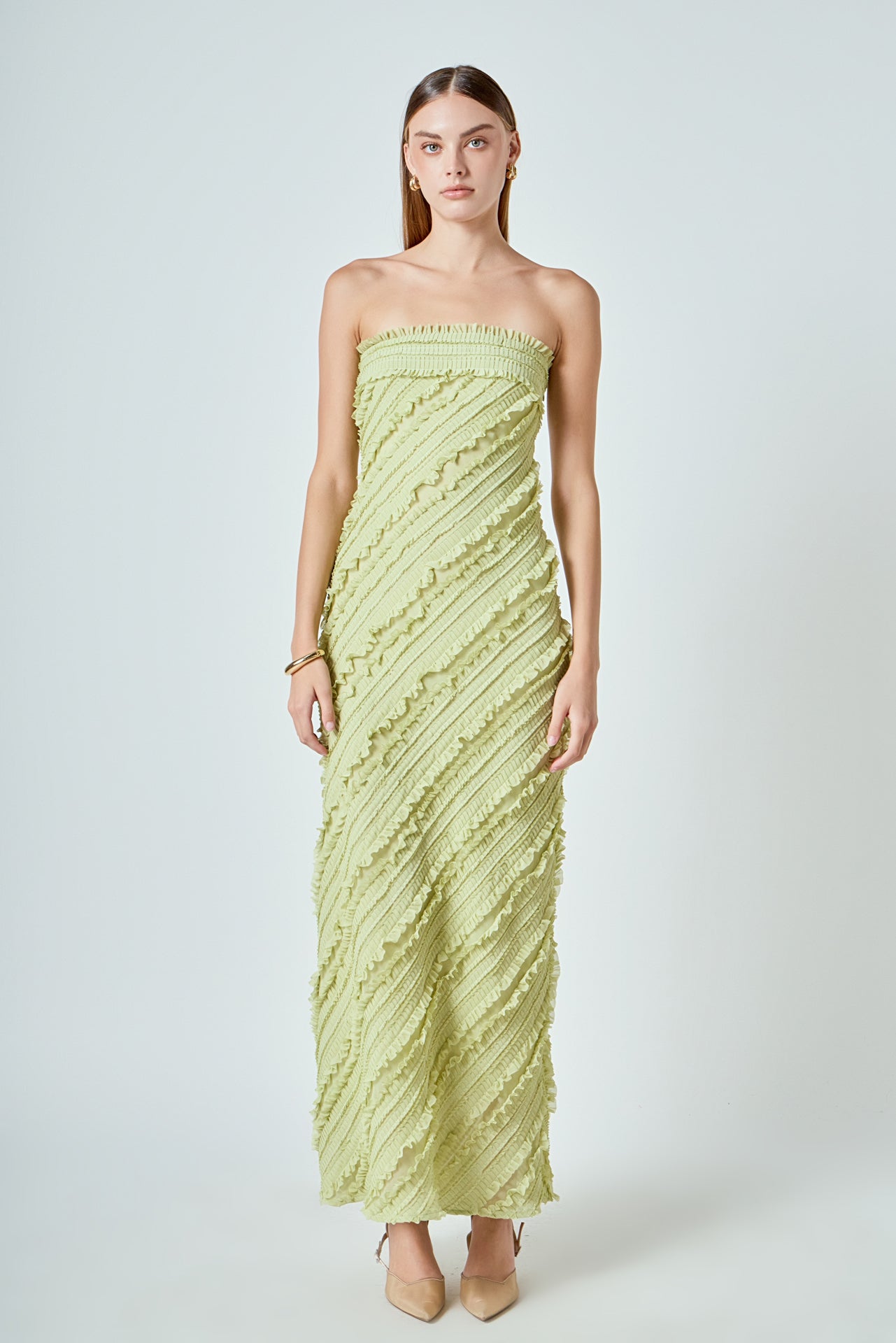 ENDLESS ROSE - Juliette Strapless Ruffled Maxi Dress - DRESSES available at Objectrare