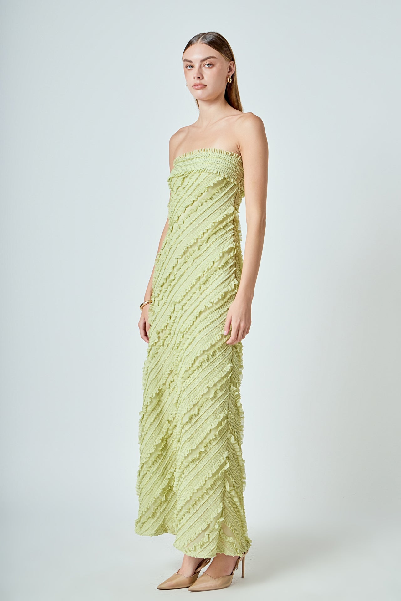 ENDLESS ROSE - Juliette Strapless Ruffled Maxi Dress - DRESSES available at Objectrare