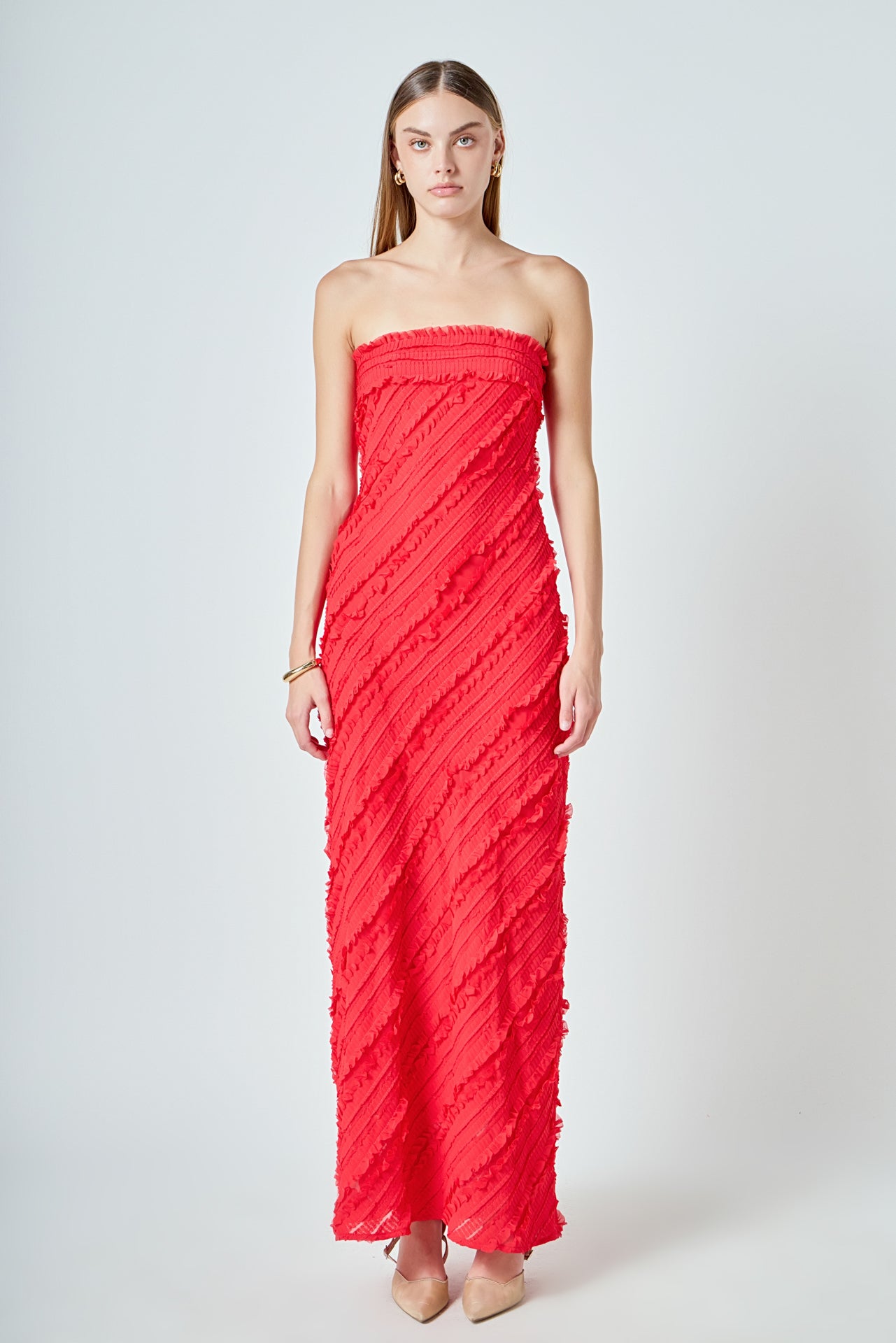ENDLESS ROSE - Juliette Strapless Ruffled Maxi Dress - DRESSES available at Objectrare