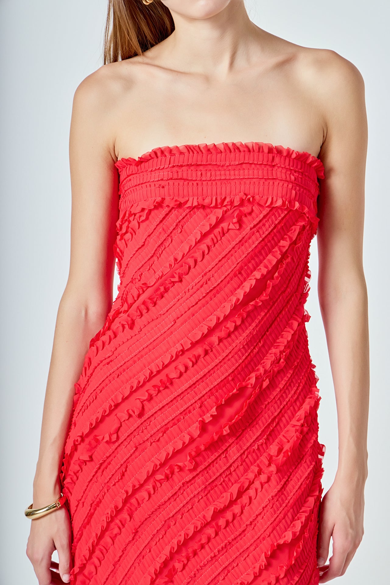 ENDLESS ROSE - Juliette Strapless Ruffled Maxi Dress - DRESSES available at Objectrare