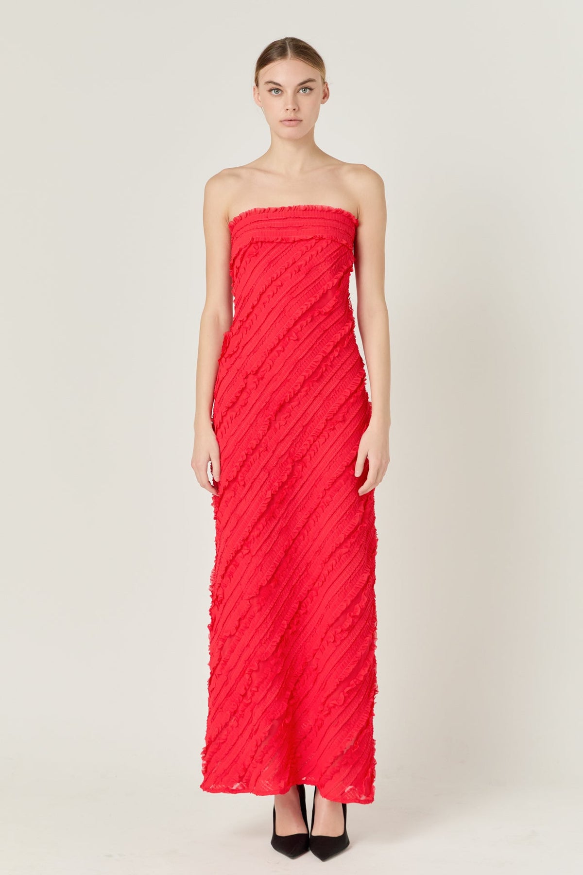 ENDLESS ROSE - Endless Rose - Strapless Ruffled Maxi Dress - DRESSES available at Objectrare