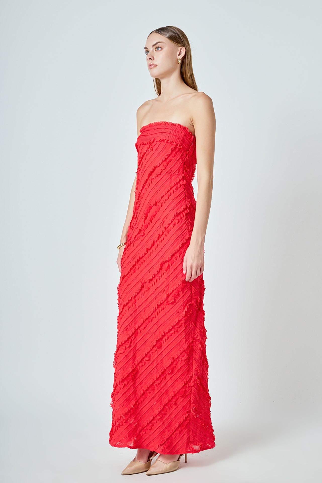 ENDLESS ROSE - Juliette Strapless Ruffled Maxi Dress - DRESSES available at Objectrare
