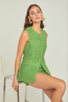 ENDLESS ROSE - Tweed Buttoned Long Split Top - TOPS available at Objectrare