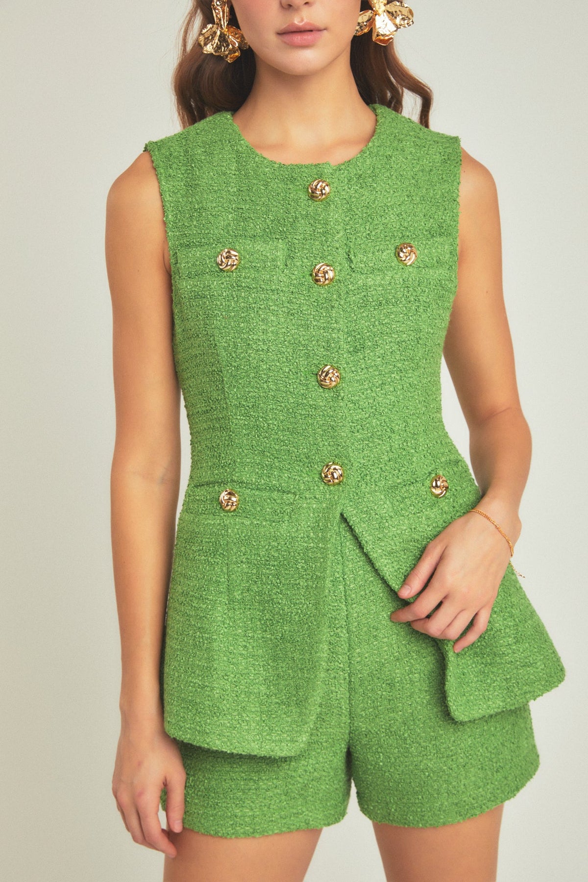 Tweed Buttoned Long Split Top