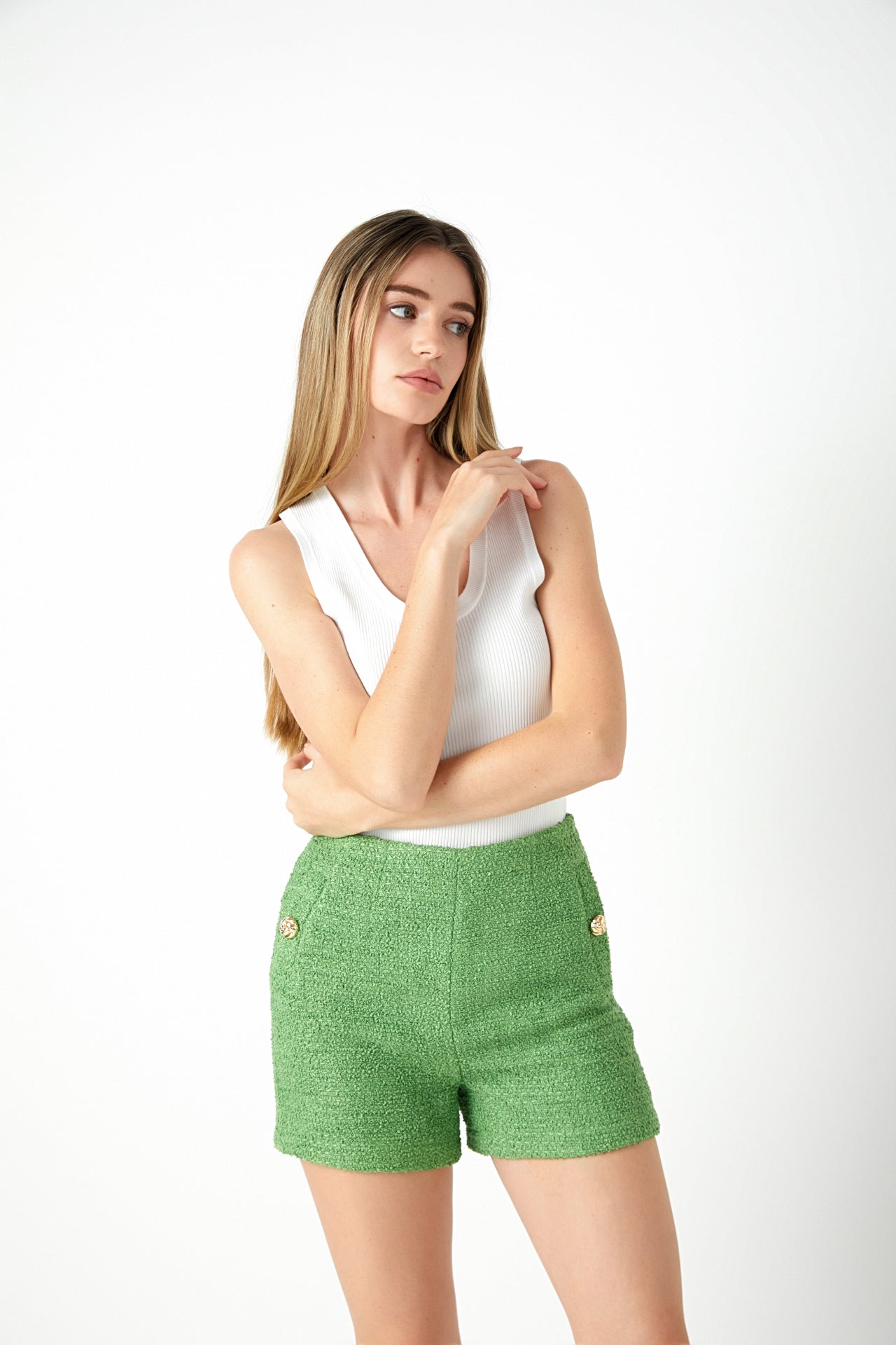 ENDLESS ROSE - Tweed Buttoned Shorts - SHORTS available at Objectrare