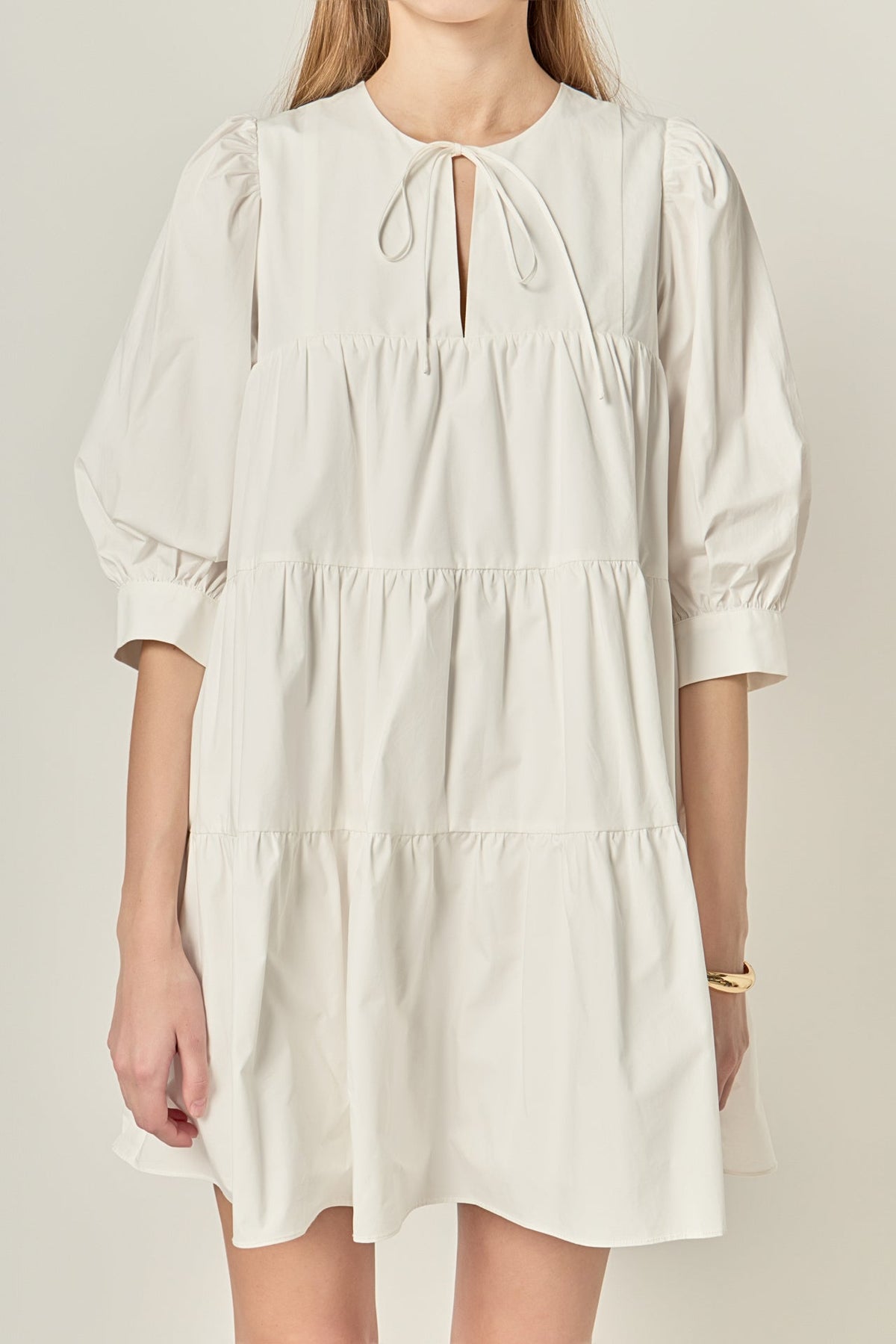 ENGLISH FACTORY - Blouson Sleeve Poplin Mini Dress - DRESSES available at Objectrare