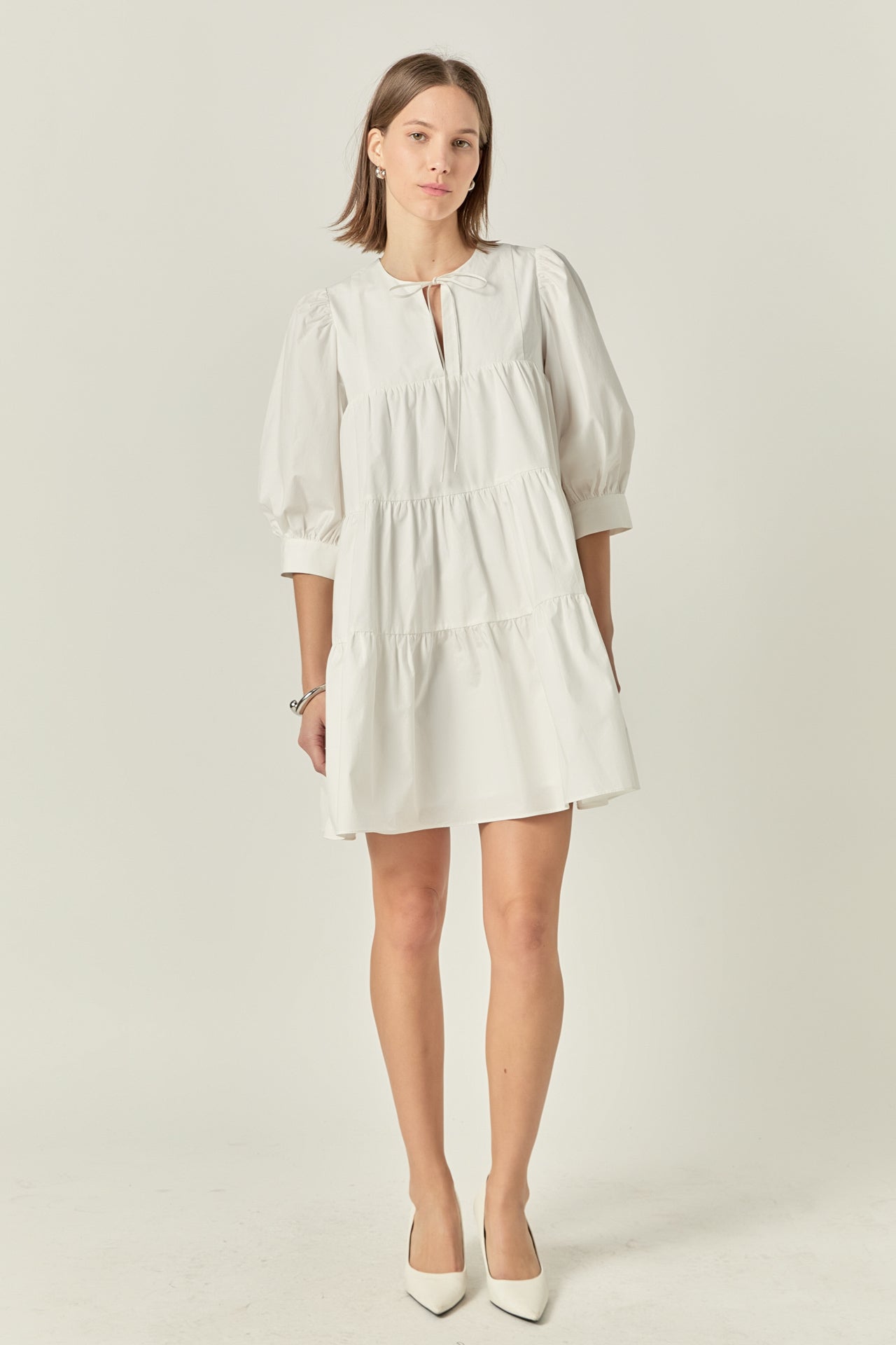 ENGLISH FACTORY - Blouson Sleeve Poplin Mini Dress - DRESSES available at Objectrare