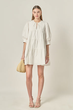 ENGLISH FACTORY - Blouson Sleeve Poplin Mini Dress - DRESSES available at Objectrare