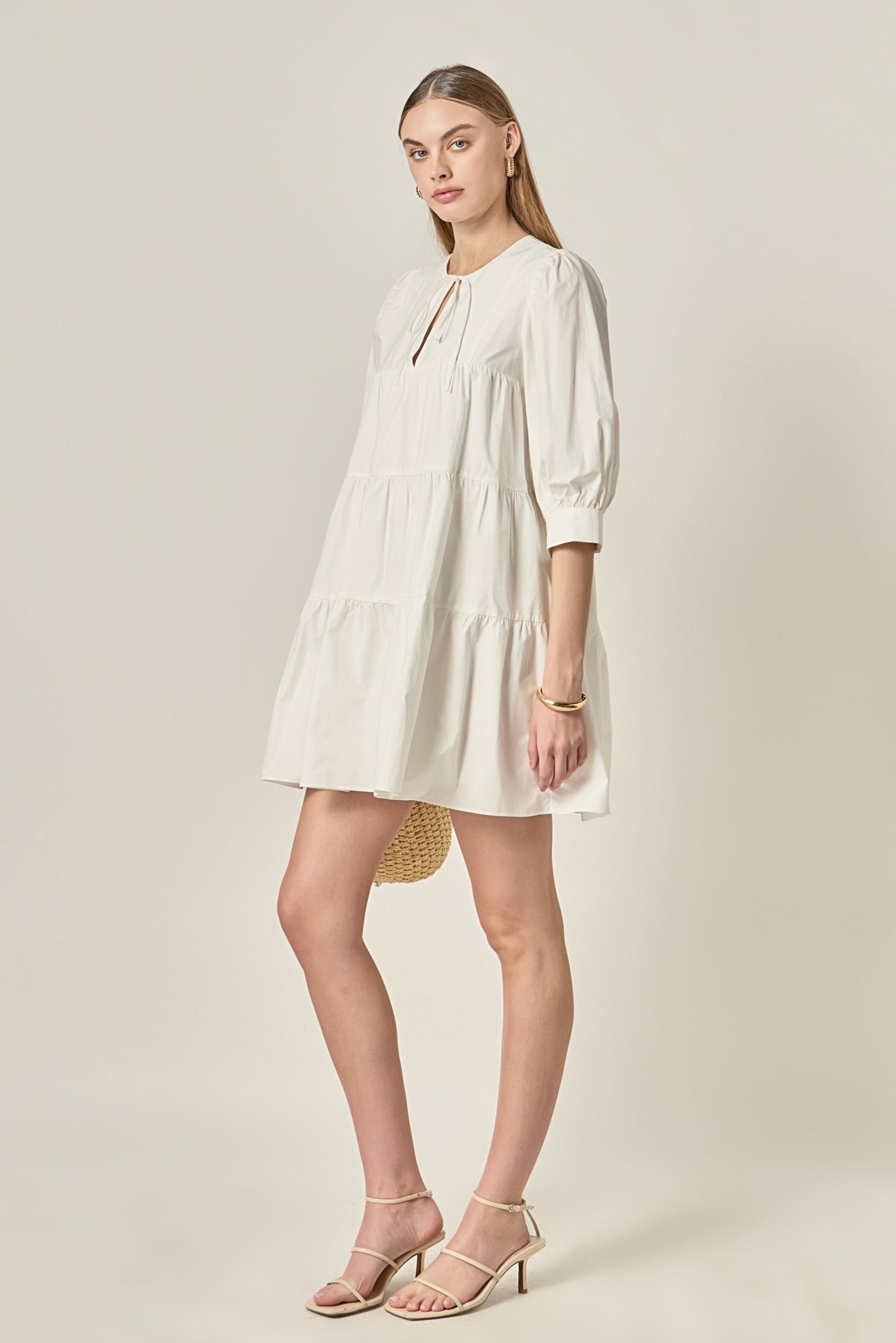 ENGLISH FACTORY - Blouson Sleeve Poplin Mini Dress - DRESSES available at Objectrare