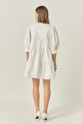 ENGLISH FACTORY - Blouson Sleeve Poplin Mini Dress - DRESSES available at Objectrare