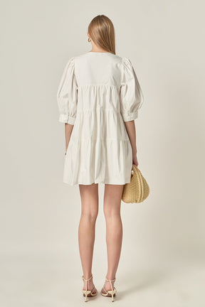 ENGLISH FACTORY - Blouson Sleeve Poplin Mini Dress - DRESSES available at Objectrare