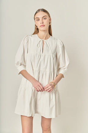 ENGLISH FACTORY - Blouson Sleeve Poplin Mini Dress - DRESSES available at Objectrare