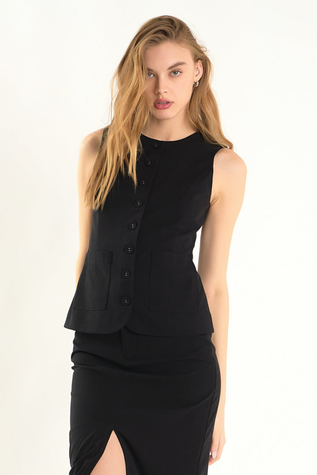 ENDLESS ROSE - Margaux Sleeveless Linen Vest - TOPS available at Objectrare