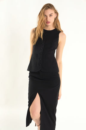 ENDLESS ROSE - Margaux Front Slit Linen Midi Skirt - SKIRTS available at Objectrare