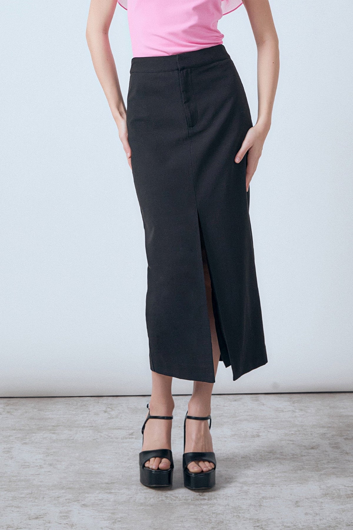 ENDLESS ROSE - Margaux Front Slit Linen Midi Skirt - SKIRTS available at Objectrare