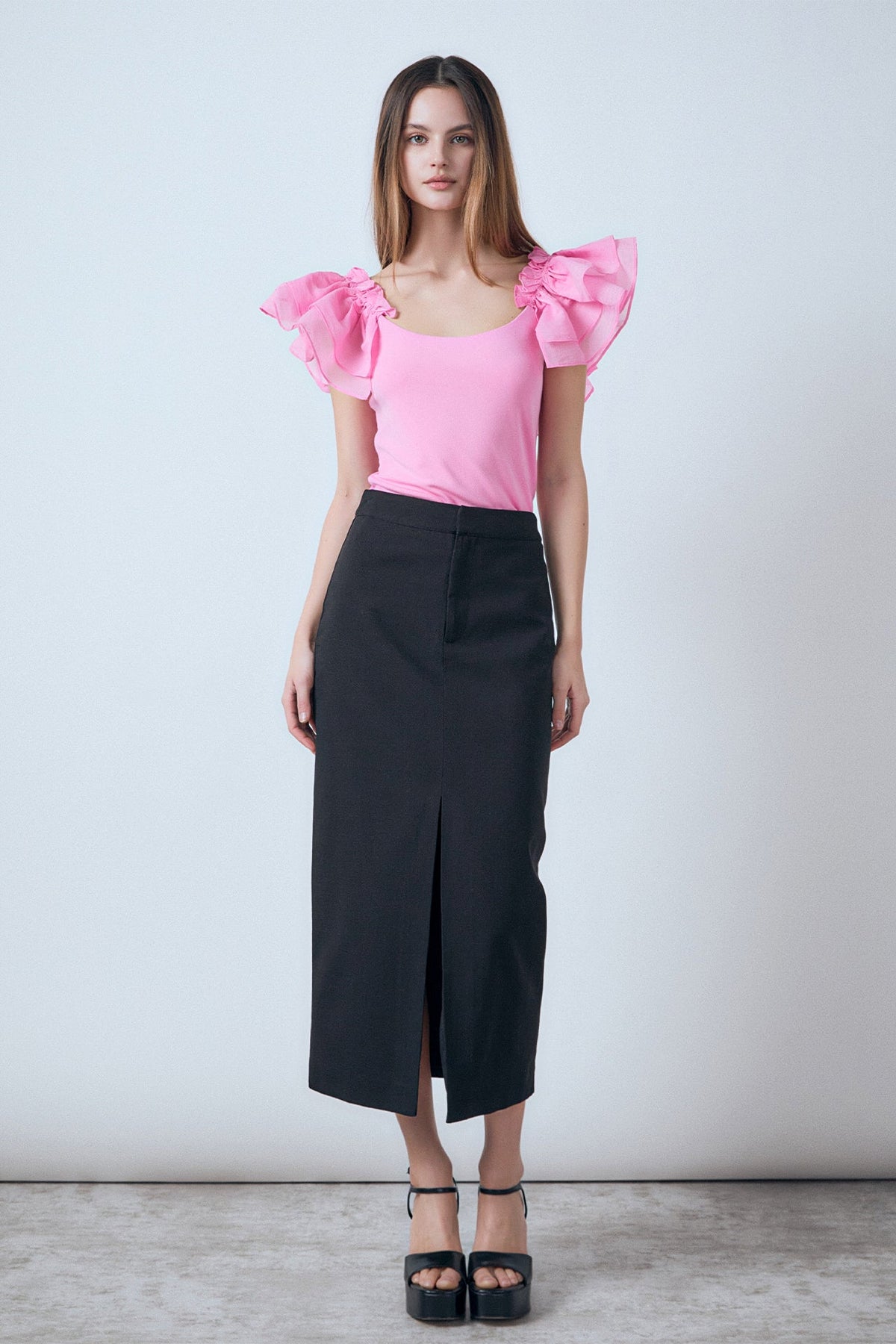 ENDLESS ROSE - Margaux Front Slit Linen Midi Skirt - SKIRTS available at Objectrare