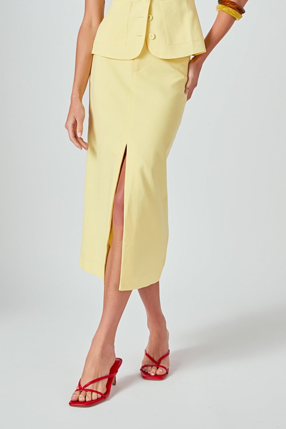 Front Slit Linen Midi Skirt