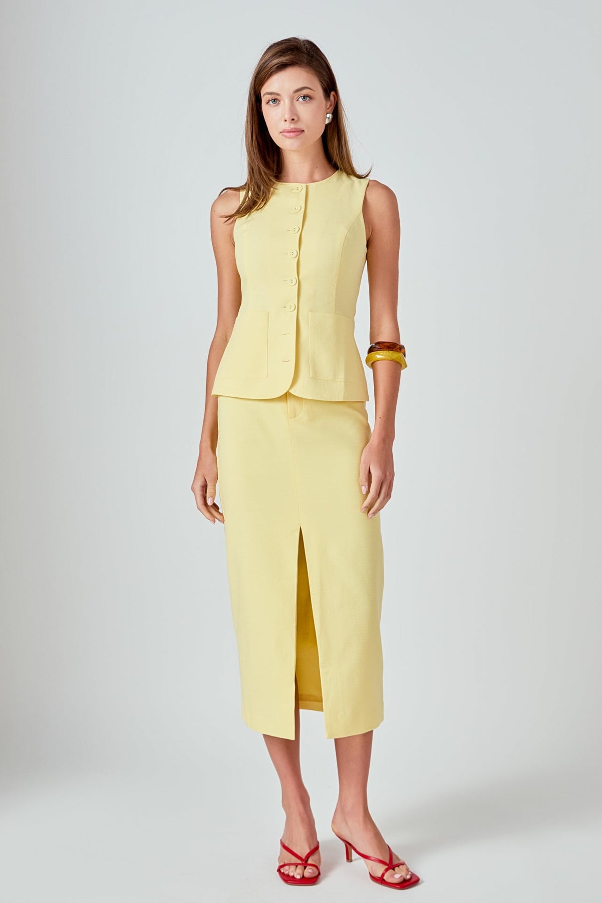 Front Slit Linen Midi Skirt