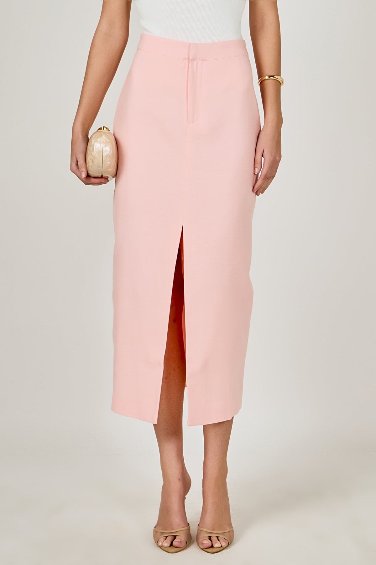 ENDLESS ROSE - Front Slit Linen Midi Skirt - SKIRTS available at Objectrare