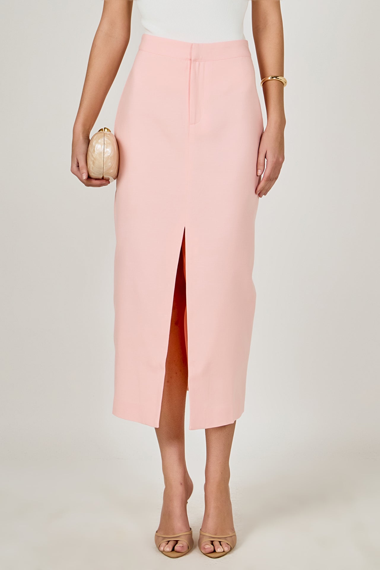 ENDLESS ROSE - Front Slit Linen Midi Skirt - SKIRTS available at Objectrare