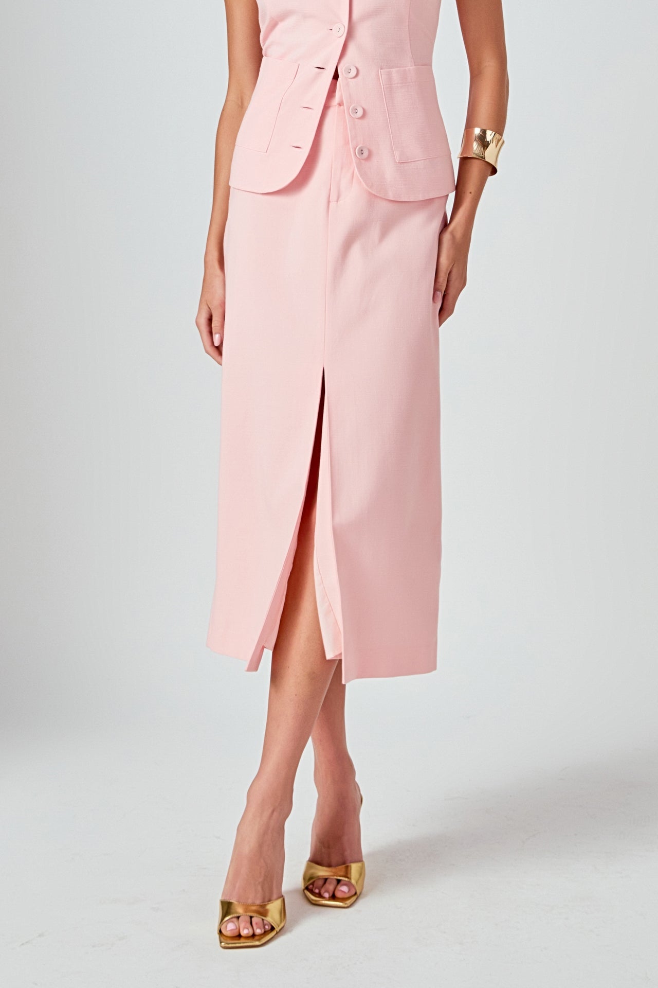 ENDLESS ROSE - Front Slit Linen Midi Skirt - SKIRTS available at Objectrare