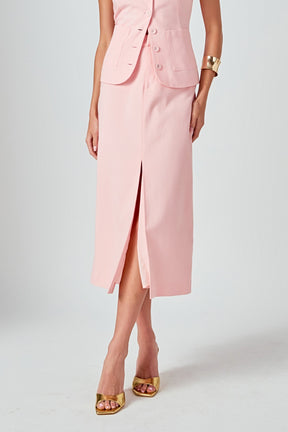 ENDLESS ROSE - Front Slit Linen Midi Skirt - SKIRTS available at Objectrare