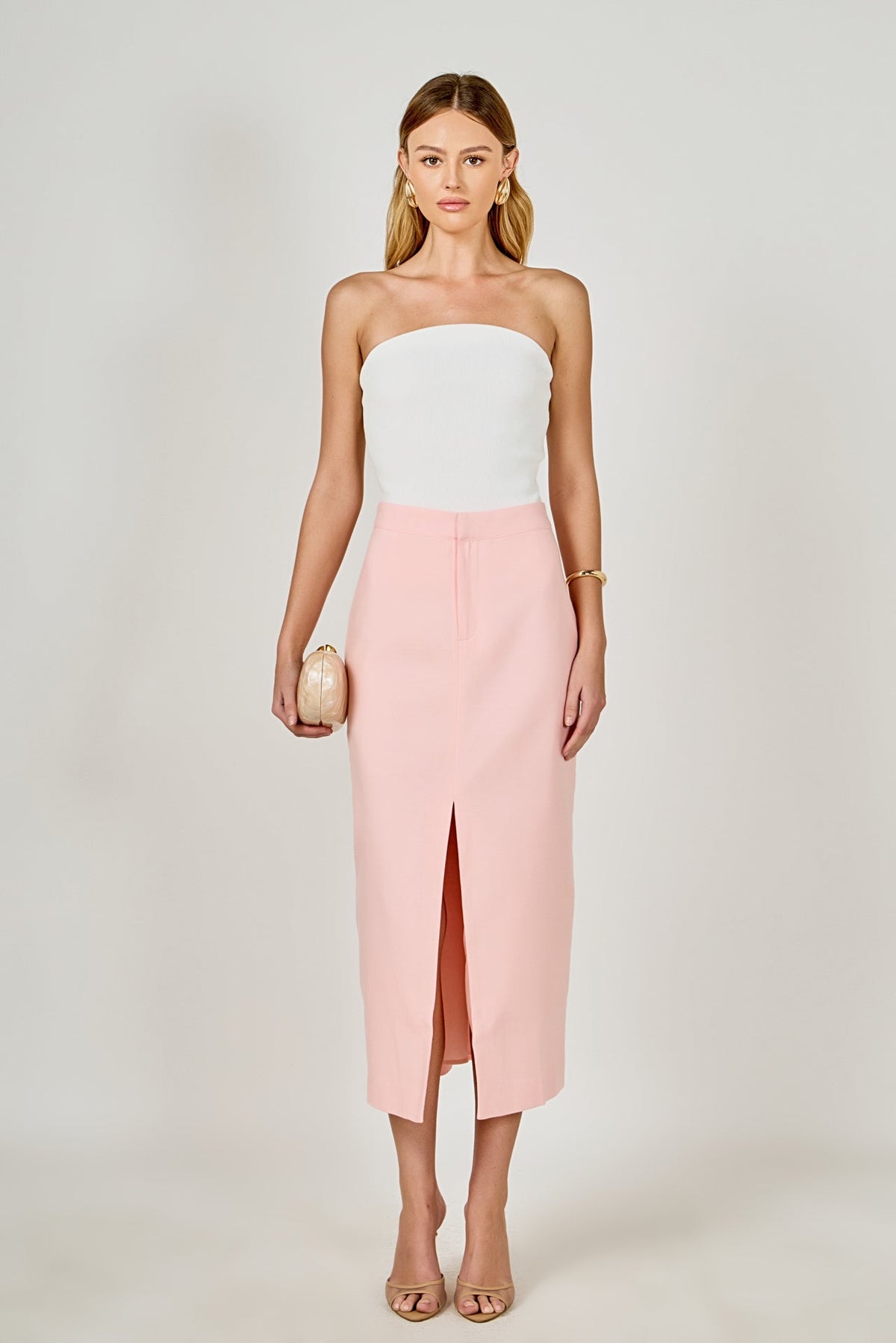 ENDLESS ROSE - Front Slit Linen Midi Skirt - SKIRTS available at Objectrare
