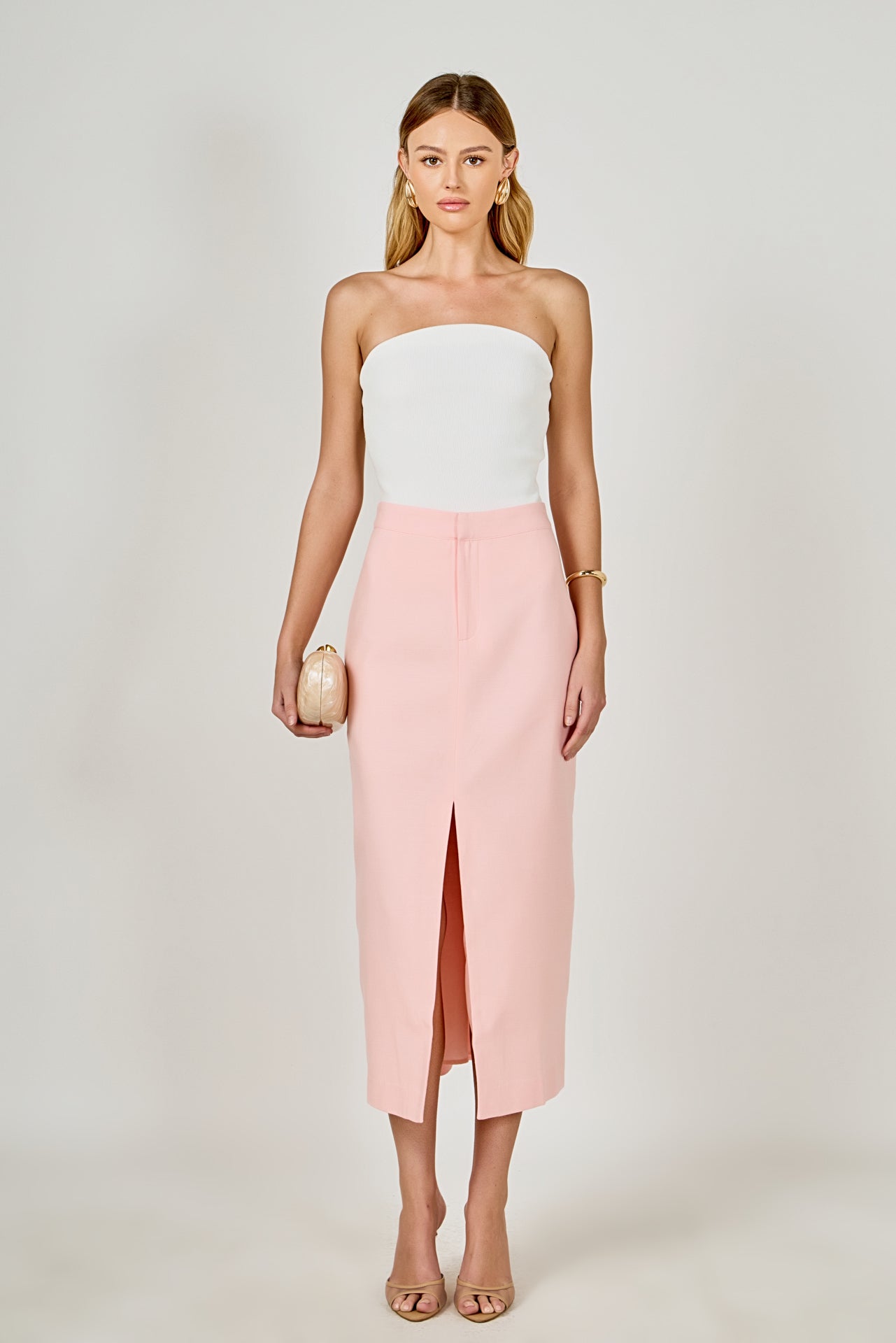 ENDLESS ROSE - Front Slit Linen Midi Skirt - SKIRTS available at Objectrare