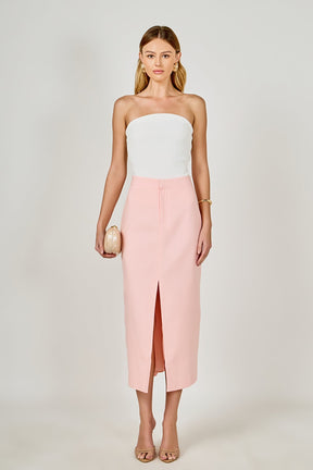 ENDLESS ROSE - Front Slit Linen Midi Skirt - SKIRTS available at Objectrare