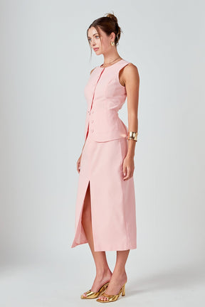 ENDLESS ROSE - Front Slit Linen Midi Skirt - SKIRTS available at Objectrare