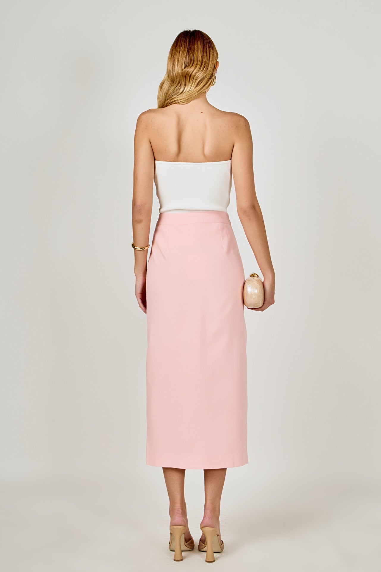 ENDLESS ROSE - Front Slit Linen Midi Skirt - SKIRTS available at Objectrare