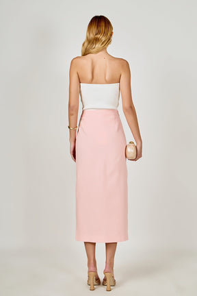 ENDLESS ROSE - Front Slit Linen Midi Skirt - SKIRTS available at Objectrare
