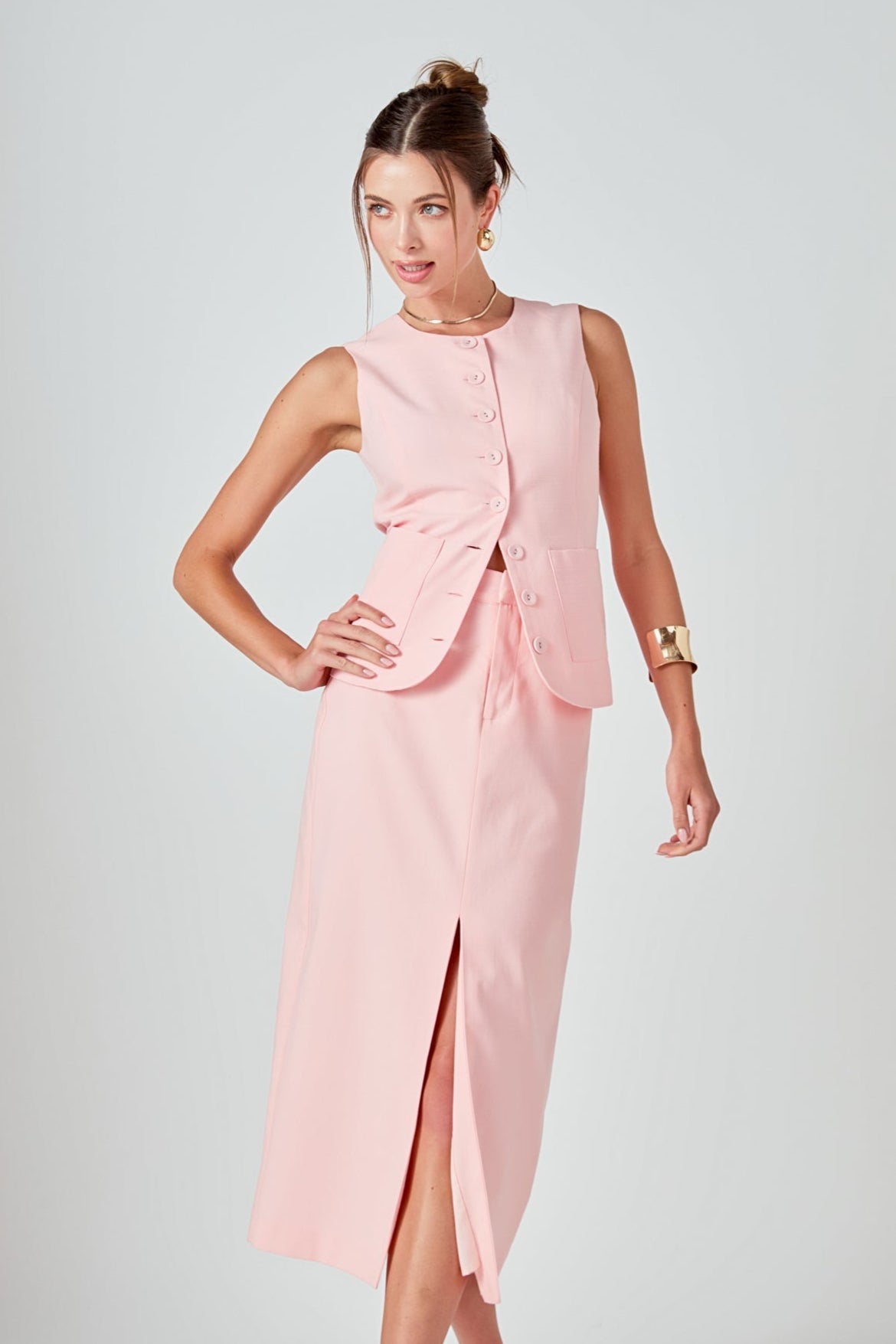 Front Slit Linen Midi Skirt