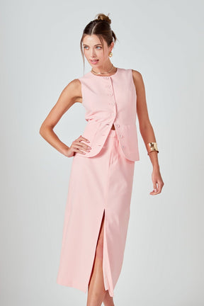 ENDLESS ROSE - Front Slit Linen Midi Skirt - SKIRTS available at Objectrare