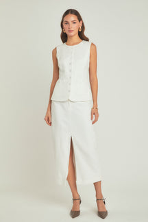 ENDLESS ROSE - Front Slit Linen Midi Skirt - SKIRTS available at Objectrare