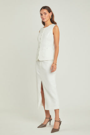 ENDLESS ROSE - Front Slit Linen Midi Skirt - SKIRTS available at Objectrare