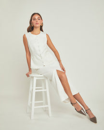 ENDLESS ROSE - Margaux Front Slit Linen Midi Skirt - SKIRTS available at Objectrare