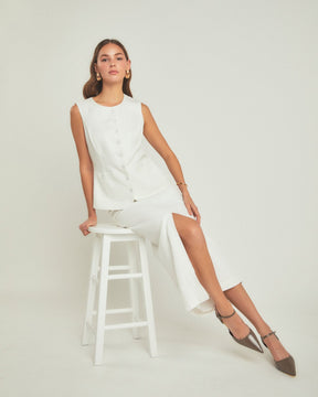 ENDLESS ROSE - Front Slit Linen Midi Skirt - SKIRTS available at Objectrare