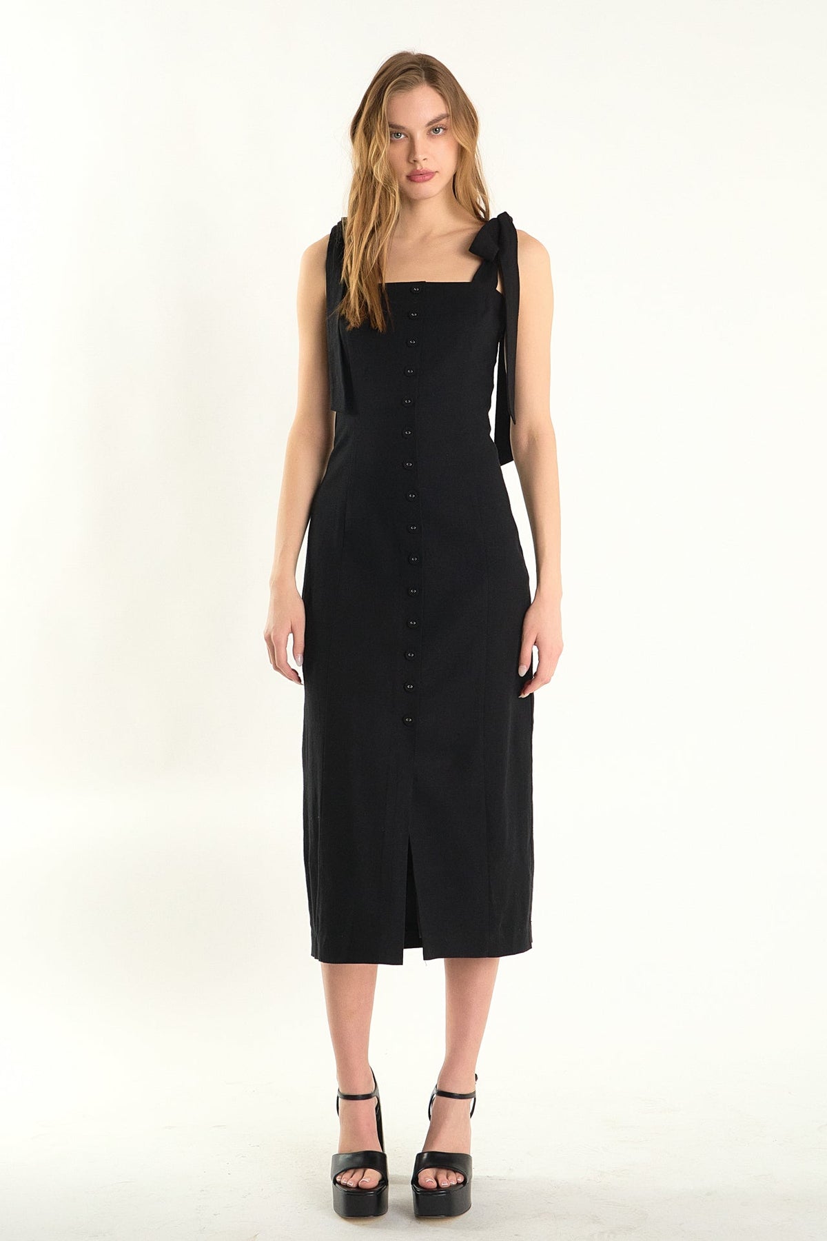 ENDLESS ROSE - Celeste Linen Bow Tie Maxi Dress - DRESSES available at Objectrare