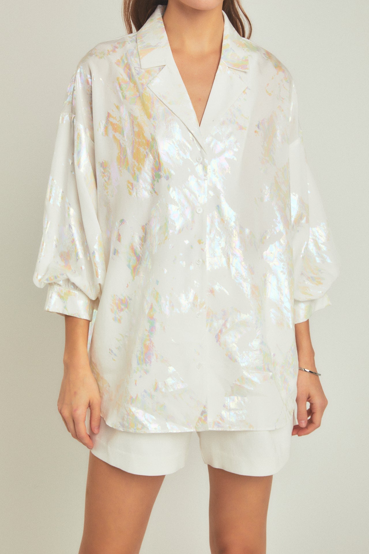 ENDLESS ROSE - Endless Rose - Print Foil Collared Shirt - SHIRTS & BLOUSES available at Objectrare