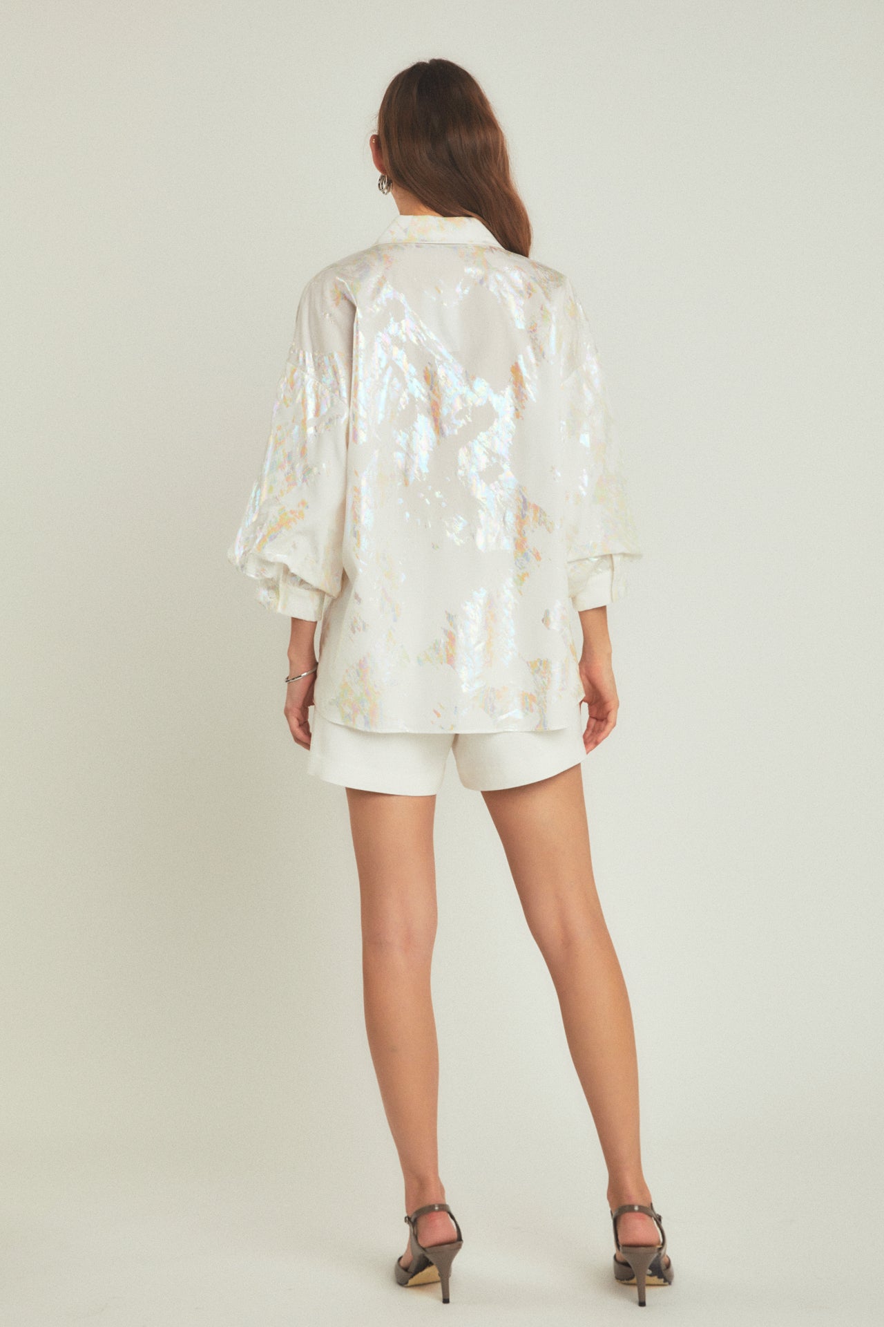 ENDLESS ROSE - Endless Rose - Print Foil Collared Shirt - SHIRTS & BLOUSES available at Objectrare