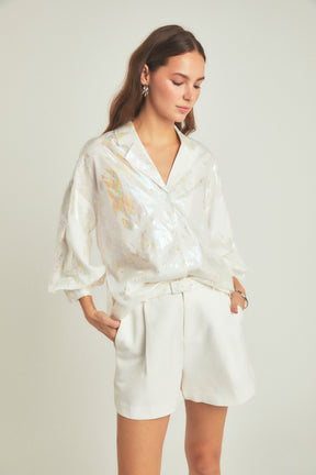 ENDLESS ROSE - Endless Rose - Print Foil Collared Shirt - SHIRTS & BLOUSES available at Objectrare